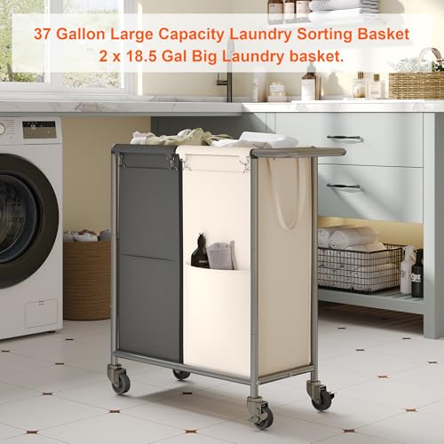 Heybly Laundry Basket,2 x 18.5 Gal Laundry Separator Hamper with Heavy Duty - Like New