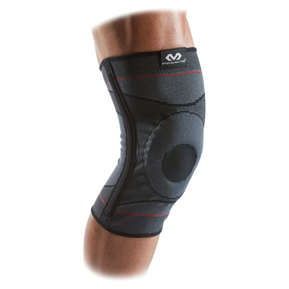 MCDAVID KNEE COMPRESSION KNIT SLEEVE GEL BUTTRESS SMALL/MEDIUM - GRAY/BLACK/RED - Like New