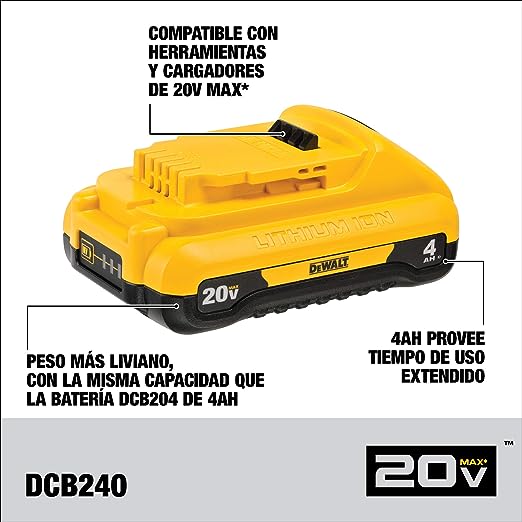 DEWALT 20V MAX COMPACT LITHIUM-ION 4.0AH BATTERY DCB240 - Yellow Like New