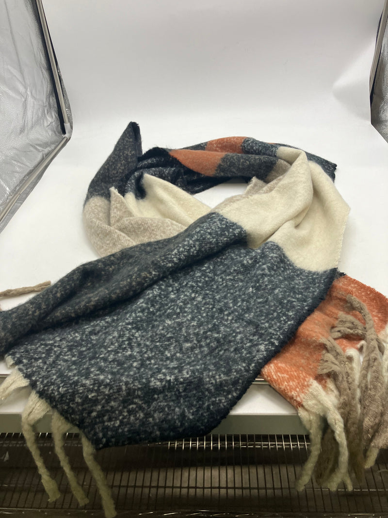 SCARF BLANKET SIZE 72IN X 18 IN - BIEGE/ ORANGE/ BLACK - Like New
