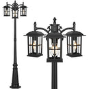 SadieStan Outdoor Lamp Post Light 3-Head 78IN Water E26 Triple Clear Shade Black - Brand New