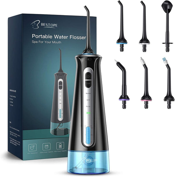 BESTOPE Water Flosser Cordless IPX7 Waterproof Portable and Rechargeable - BLACK - Like New