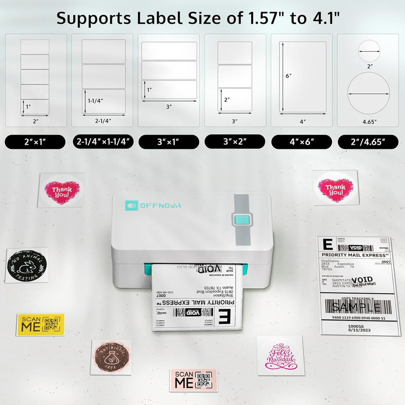 OFFNOVA 4 x 6 Bluetooth Shipping Thermal Label Printer ZPL-2054N - BLUE/WHITE - Like New