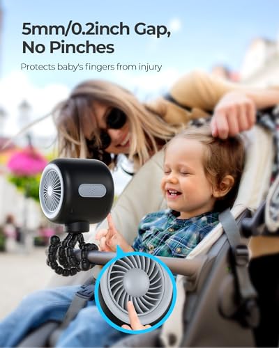 KOONIE OSCILLATING STROLLER FAN FLEXIBLE TRIPOD USB BATTERY OPERATED - BLACK - Like New