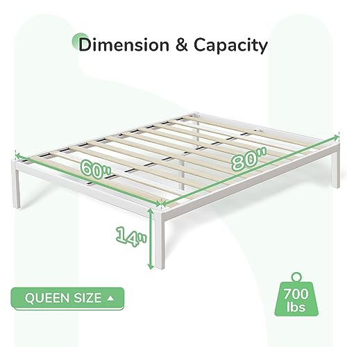 Novilla Queen Bed Frame, Metal Platform Bed Frame, Wood Slat Support - White - Like New