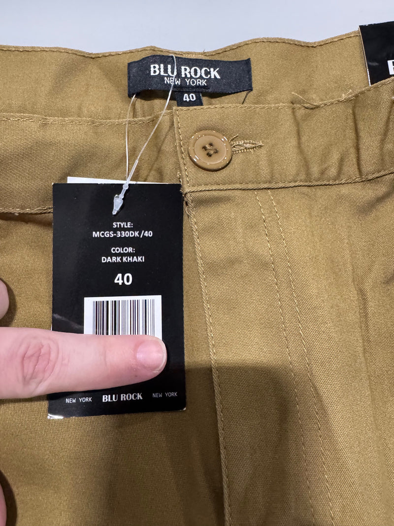 BLU ROCK NEW YORK BELTED CARGO SHORTS - SIZE: MEN 40 - DARK KHAKI - Brand New