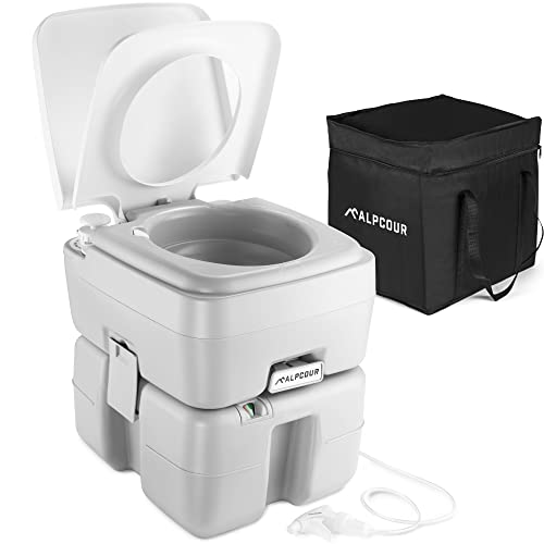 ALPCOUR PORTABLE TOILET COMMODE W/ TRAVEL BAG FOR CAMPING RV BOAT - WHITE - Like New