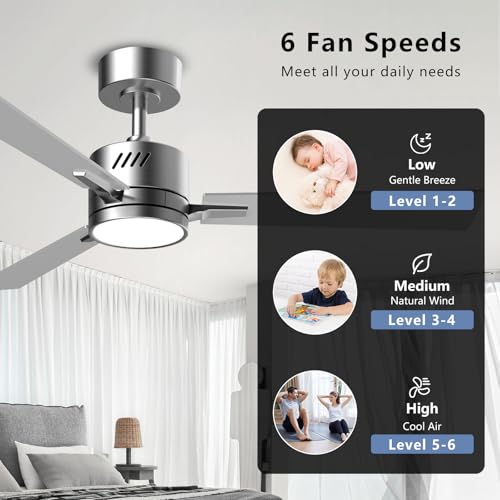 AHAWILL 42 INCH CEILING FAN WITH LIGHT - SILVER - Like New