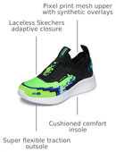 402164L Sketchers Boys Ultra Flex 3.0-4K Pointz, Lime/Blue, Size 4 - Like New