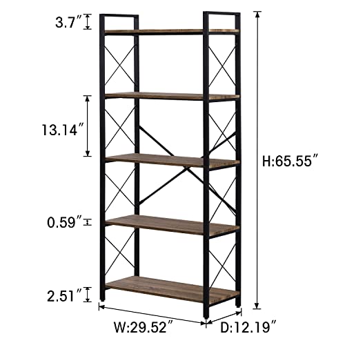 OIAHOMY Industrial Bookshelf，5-Tier Vintage Bookcase and Bookshelves Brown Oak - Like New