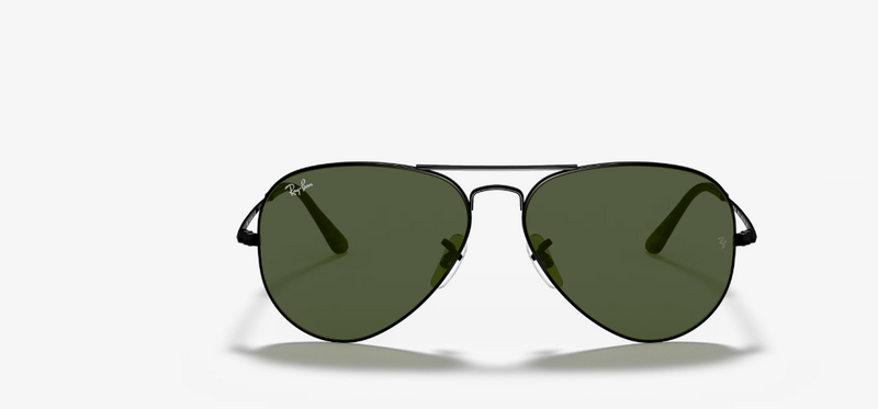 RAY-BAN RB3689 914831 58-14 AVIATOR METAL II BLACK FRAME GREEN LENSES 55MM - Like New