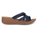 WANDER COMFORTABLY HARBORSIDES OPEN TOE WEDGE (KEEGAN) SIZE 6M - NAVY - Like New