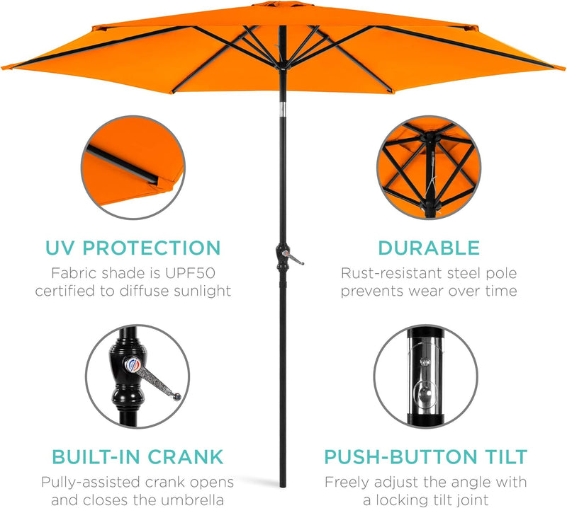BEST CHOICE PRODUCTS 8FT STEEL POLYESTER MARKET PATIO UMBRELLA W/CRANK - ORANGE - Like New