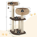 Tangkula Modern Cat Tree Small/Tall Cat Tower Natural Scratching Post - Like New