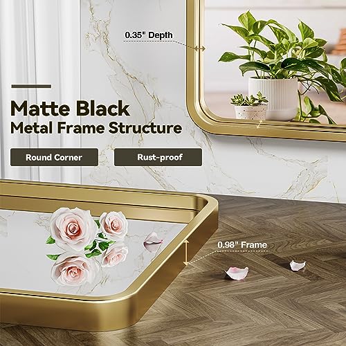 Brightify Gold Bathroom Mirror 24x36 Inch Rectangular Framed Mirror - Gold - Like New