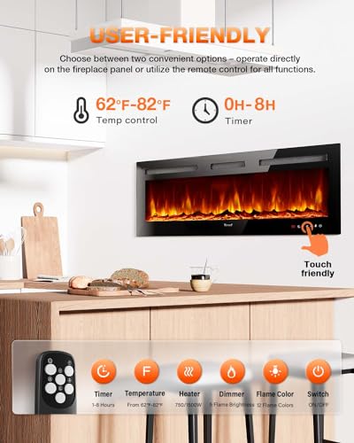 VISVEIL ELECTRIC FIREPLACE 60" REALISTIC FLAME HEATER - BLACK - Like New