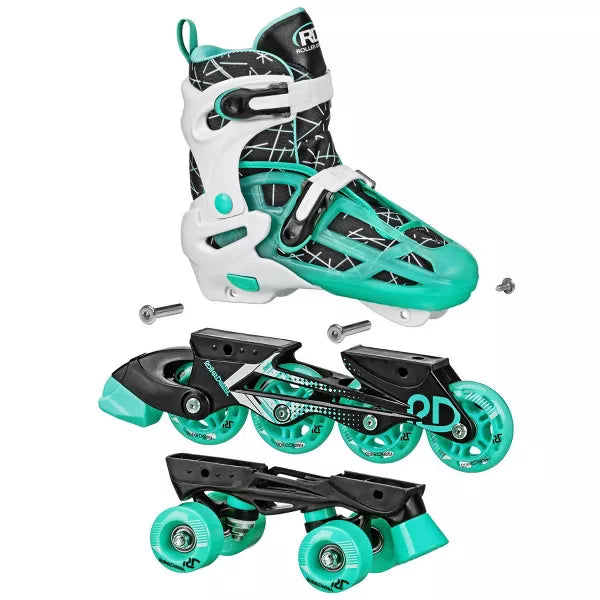 ROLLER DERBY MINT PRODIGY KIDS' INLINE-QUAD SKATES - WHITE/MINT GREEN S (12-2) - Brand New