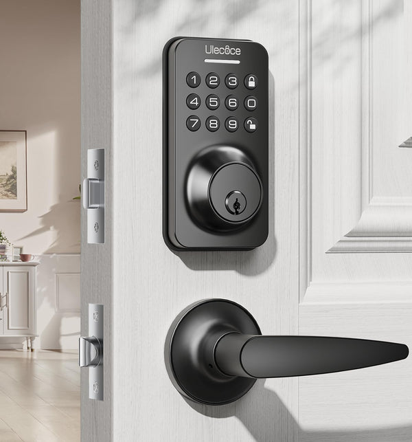 ULECOCE KEYLESS ENTRY DOOR LOCK DEADBLOT WITH HANDLE SET KEYPAD LOCK MATTE BLACK - Like New