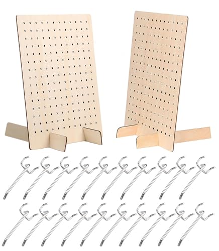 2 Pack Wooden Pegboard Display Stand, Retail Rack, 17 x 13 - Bamboo/Grocery - Like New