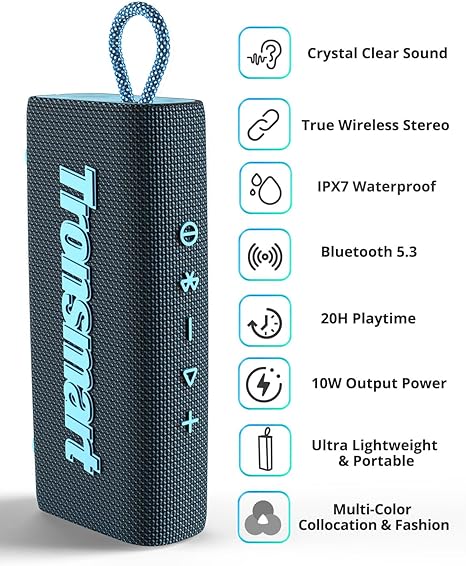 Tronsmart Trip Portable Bluetooth Speaker Wireless IPX7 Waterproof 10W - Blue - Like New