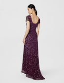 Adrianna Papell Women's Short-Sleeve All Over Sequin Gown, Cabernet, 18 - Brand New