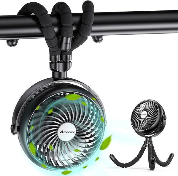 AMACOOL Baby Stroller Fan 20H Work Time Battery Powered Clip on Fan - BLACK Like New