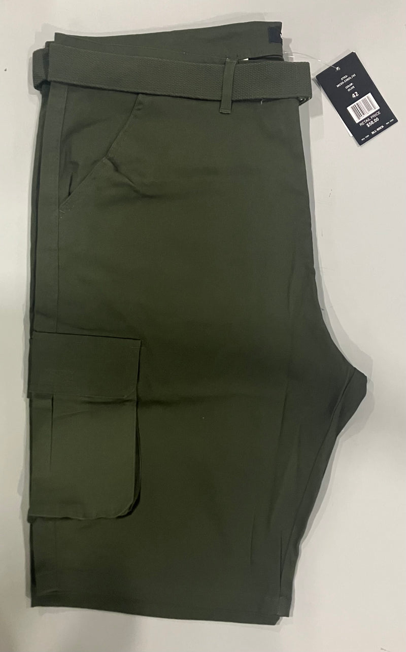 BLU ROCK MENS BELTED CARGO SHORTS - SIZE: MEN 42 - OLIVE - Like New