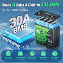 ERYY 12V 23.4AH LIFEPO4 LITHIUM BATTERY WITH 30A BMS & LCD VOLTMETER - BLACK - Like New