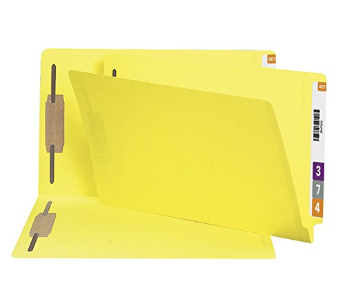 SMEAD END TAB FASTENER FILE FOLDER REINFORCED STRAIGHT-CUT, YELLOW, 50 PER BOX - Brand New