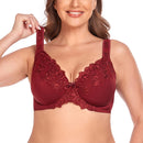 TELIMUSSTO SEXY LACE EMBROIDERED BRAS FULL COVERAGE - SIZE: WOMEN 42H - WINE RED - Like New