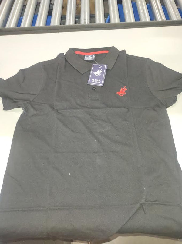 PACIFIC POLO CLUB POLO SHIRT COLOR BLACK WITH RED LOGO - SIZE: MEN M - BLACK - Brand New