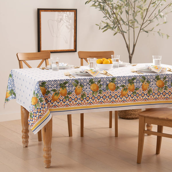 Elrene Home Fashions Capri Lemon Double-Bordered Mediterranean Tablecloth - Brand New