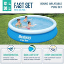 BESTWAY FAST SET 12' X 30" ROUND INFLATABLE RING POOL PUMP 57275 - BLUE - Like New
