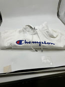 CHAMPION POWERBLEND HOODIE, FULL SCRIPT LOGO - SIZE: MEN XL - WHITE - Brand New