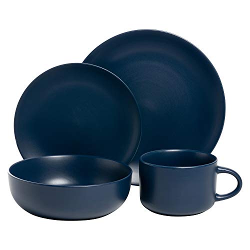 10 Strawberry Street Wazee Matte Coupe Dinnerware Set 16 pc WM-16-DRKBLU - Blue - Like New
