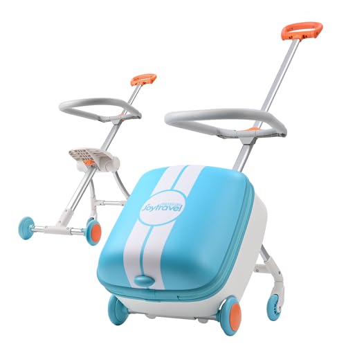 JOYTRAVEL KIDS RIDE-ON LUGGAGE SUITCASE, CARRY ON TROLLEY LUGGAGE - LIGHTBLUE - Like New