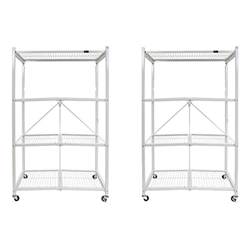 ORIGAMI 2PK R5 STORAGE RACK 4TIER HEAVYDUTY FOLDABLE WHEELS - WHITE - Like New