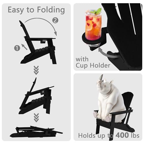 Nevilywood Folding Adirondack Chair Extended Ergonomic Backrest Black 2PCS - Like New