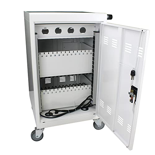 GENERIC MOBILE CHARGING CART, 30-DEVICE CABINET TABLETS, LAPTOPS - ANTIQUE WHITE - Like New