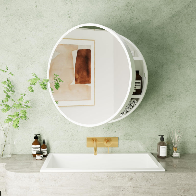 CHILIHOM ROUND MEDICINE CABINET MIRROR SHELF - WHITE - Like New
