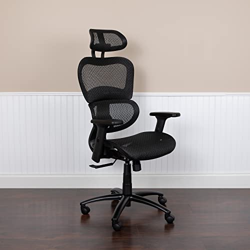 FLASH FURNITURE LO ERGONOMIC MESH OFFICE CHAIR WITH 2-TO-1 SYNCHRO-TILT - BLACK - Like New
