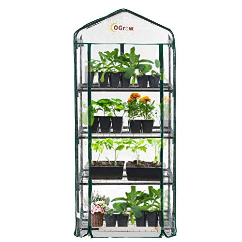 OGROW MINI PORTABLE GREENHOUSE WITH COVER AND 4 TIER SHELVES OG2719-4T - CLEAR - Like New