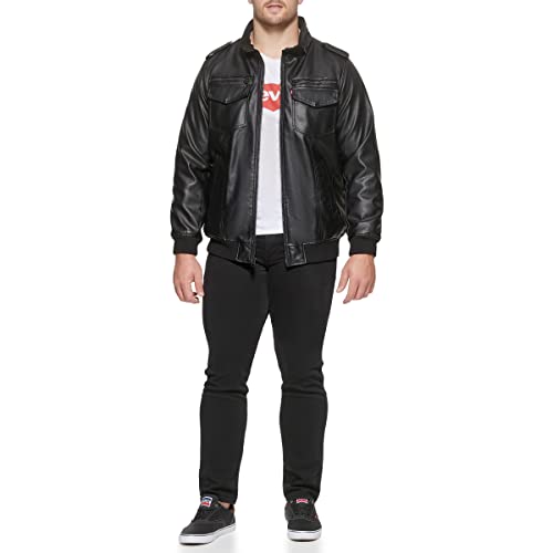 LM8TU476 LEVI'S MEN FAUX LEATHER AVIATOR BOMBER JACKET SIZE 2XLT - BLACK - Brand New