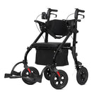 ELENKER ALL TERRAIN ROLLATOR WALKER TRANSPORT WHEELCHAIR COMBO 2 IN 1 - BLACK - Like New