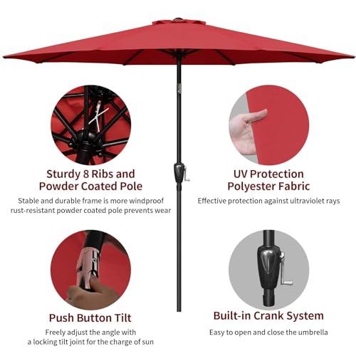 SIMPLE DELUXE 9' PATIO UMBRELLA OUTDOOR TABLE MARKET YARD UMBRELLA, RED - Like New