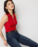 WHITE HOUSE BLACK MARKET HALF ZIP HALTER SWEATER TANK SIZE: WOMEN M - GOJI BERRY - Like New