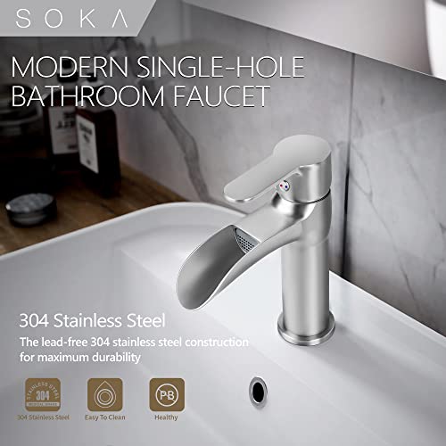 SOKA BATHROOM FAUCET WATERFALL BATHROOM SINK SOKAFA2499NY - BRUSHED NICKEL - Like New