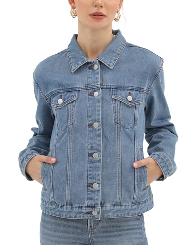 Argstar Denim Jacket for Women Button Up Long Sleeve with Pockets - Brand New