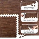 Stalwart 6 Pack Foam Tiles 24 sqft Wood Grain Interlocking, Dark Wood Grain - Brand New