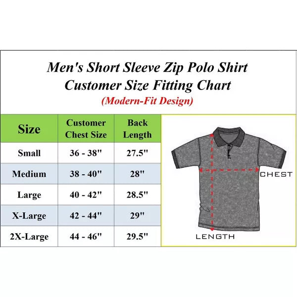 GALAXY BY HARVIC MEN’S MODERN FIT POLO SHIRT ZIP PLACKET - SIZE: MEN L - BLACK - Brand New